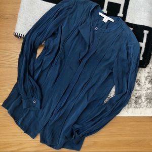 Diane Von Furstenberg DVF Silk Blue Blouse Top Long Sleeve